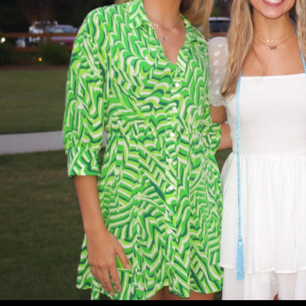 Zara green patterned button down mini dress